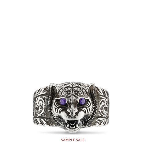 gucci feline head ring in silver|luxury Gucci cat collar.